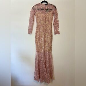 ASOS Club Sequined Pink Occasional Mermaid Long Sleeves Dress Size 2